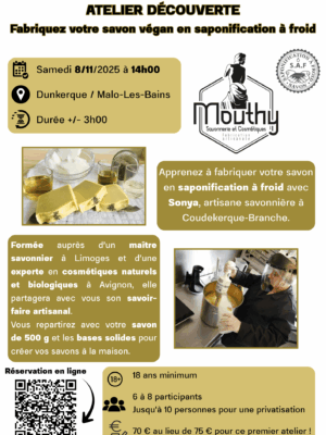 Atelier découverte - fabrication de savon naturel et vegan en saponification à froid le samedi 08/11/2025